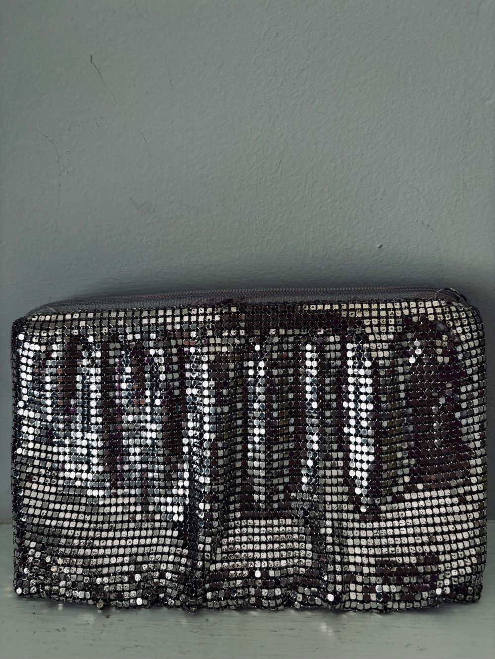 Whiting and Davis Silver Sequin Evening Clutch